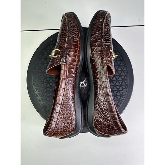 Allen Edmonds Loafers Shoes Mens 8.5D Brown Leather Grand Cayman Horse Bit Croc main image 9